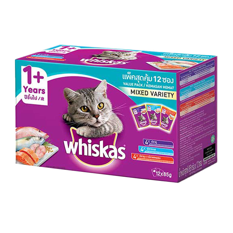 WHISKAS Cat Food Pouch Mix Variety Mackerel 80/85 g x 12 Makro PRO