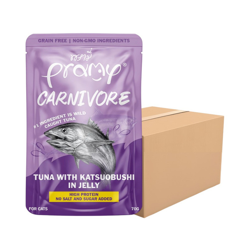 [12 ซอง] Pramy Carnivore พรามี่ คาร์นิวอร์ อาหารแมวโปรตีนสูงเนื้อสัตว์เน้นๆ มีให้เลือก 10 สูตร Gravy และ Jelly ขนาด 70g CV6-ทูน่า&ปลาโอเจลลี
