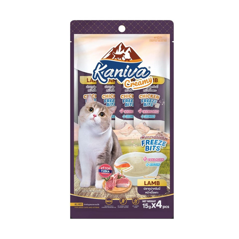 คานิว่า ขนมแมวเลีย ปลาทูน่าครีมมี่ หน้าเนื้อแกะ ขนาด 15 ก. x 4