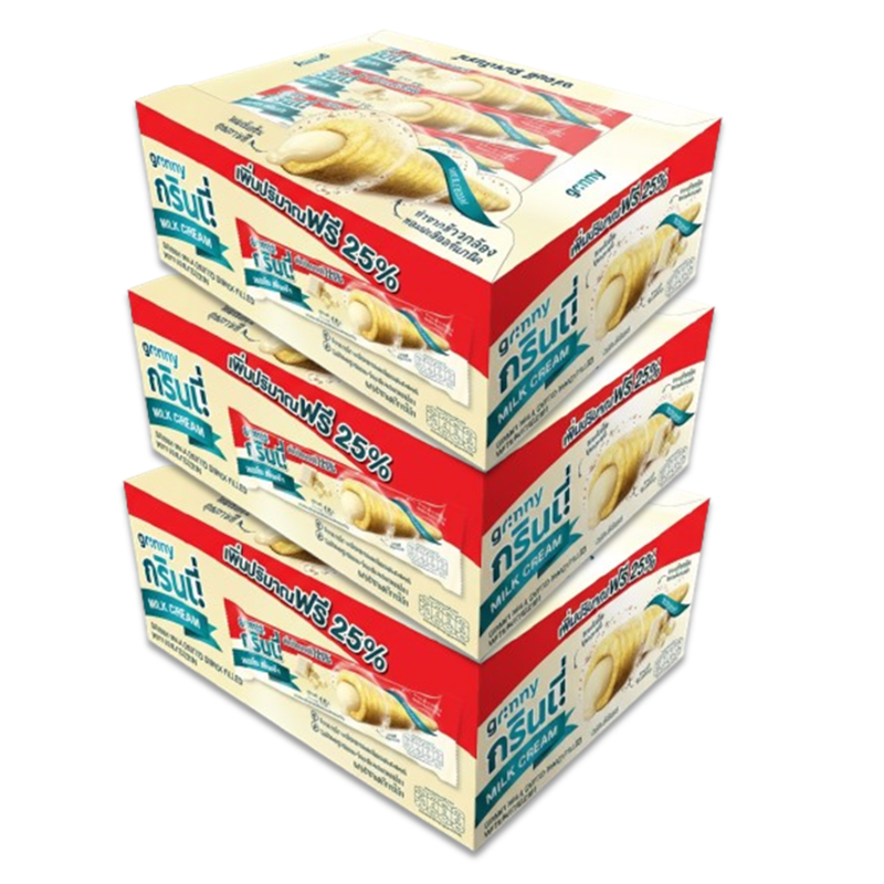GRINNY MILK COATED SNACK FILLED WITH MILK CREAM 15G. (BOX 12PCS) X3