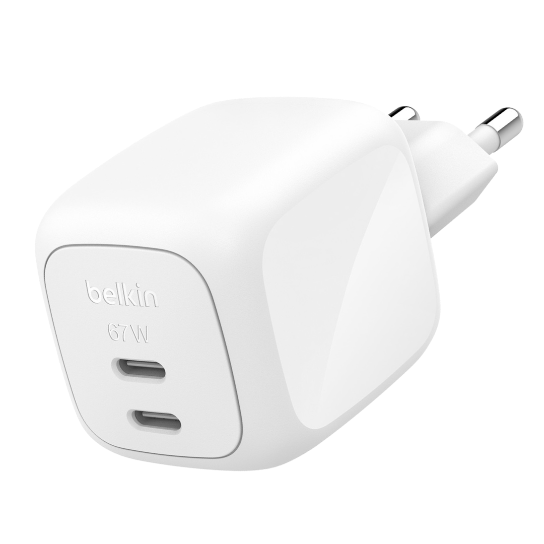 Belkin หัวชาร์จเร็ว 67W ขากลม มอก.ไทย จ่ายไฟ USB-C แบบ 2 ช่อง รับประกัน 2 ปี รุ่น WCH020 (สีขาว)