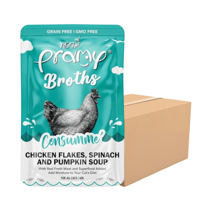 [12 ซอง] Pramy Broths อาหารเปียกแมวพรามี่ บรอธซุป ขนาด 40g / สูตร CS3-ซุปใส&ไก่ 12 ซอง