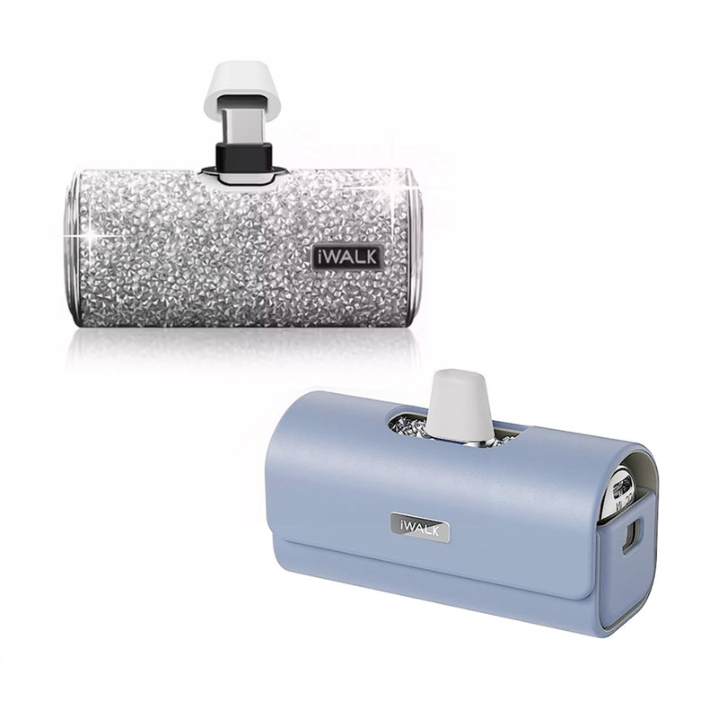iWALK Secret4500NC+LinkPod Bag แบตสํารองไร้สายตกแต่งด้วยกลิตเตอร์พร้อมกระเป๋าเคสใส่ ลงตัวอย่างมีสไตล์ Silver+PurpleBag