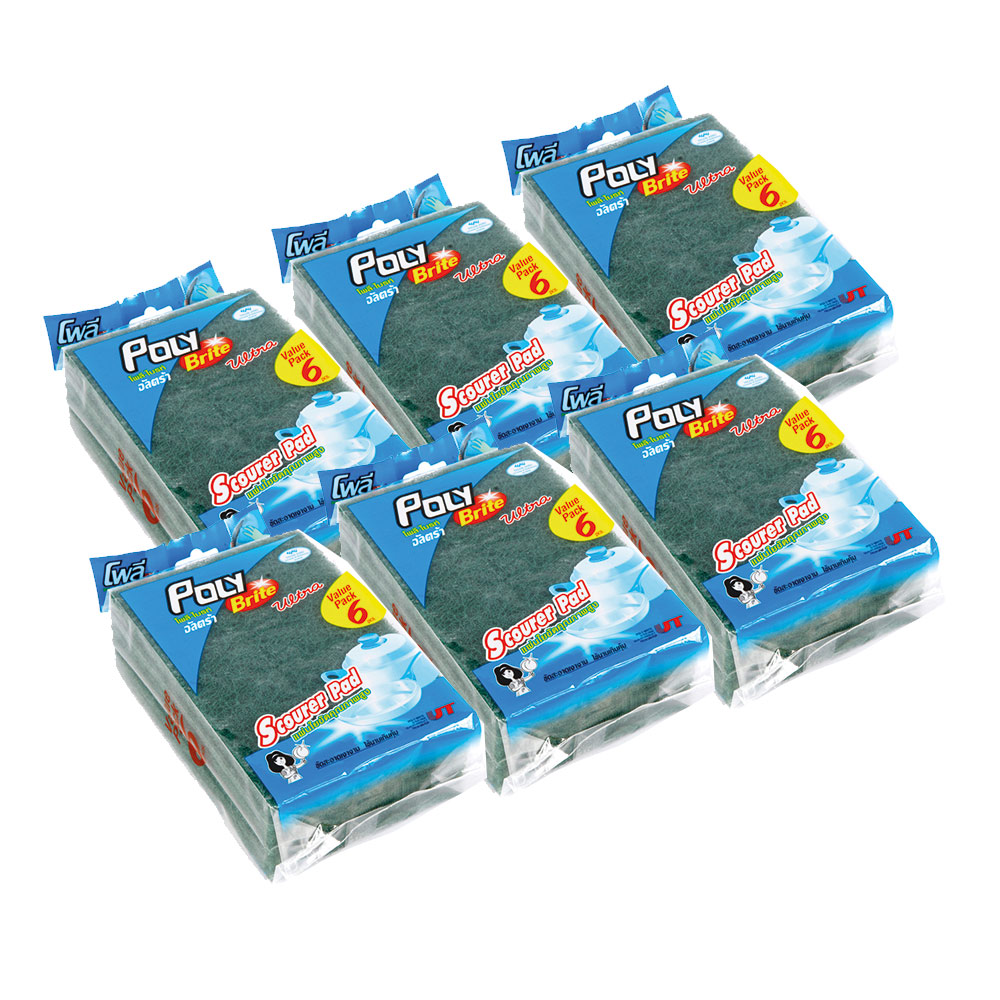 Poly-Brite โพลี-ไบรท์ อัลตร้า แผ่นใยขัด แพ็ค 6 ชิ้น (6 แพ็ค)