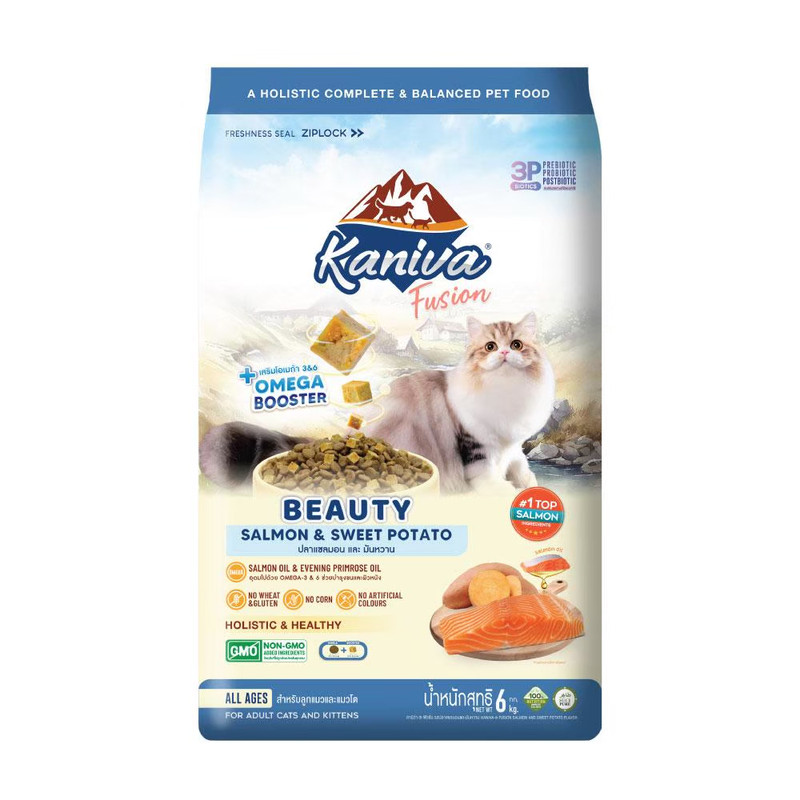 Kaniva Fusion Salmon and Sweet Potato Flavor For Cats Over 4 Months. (Beauty / Omega Booster)  6 kg.
