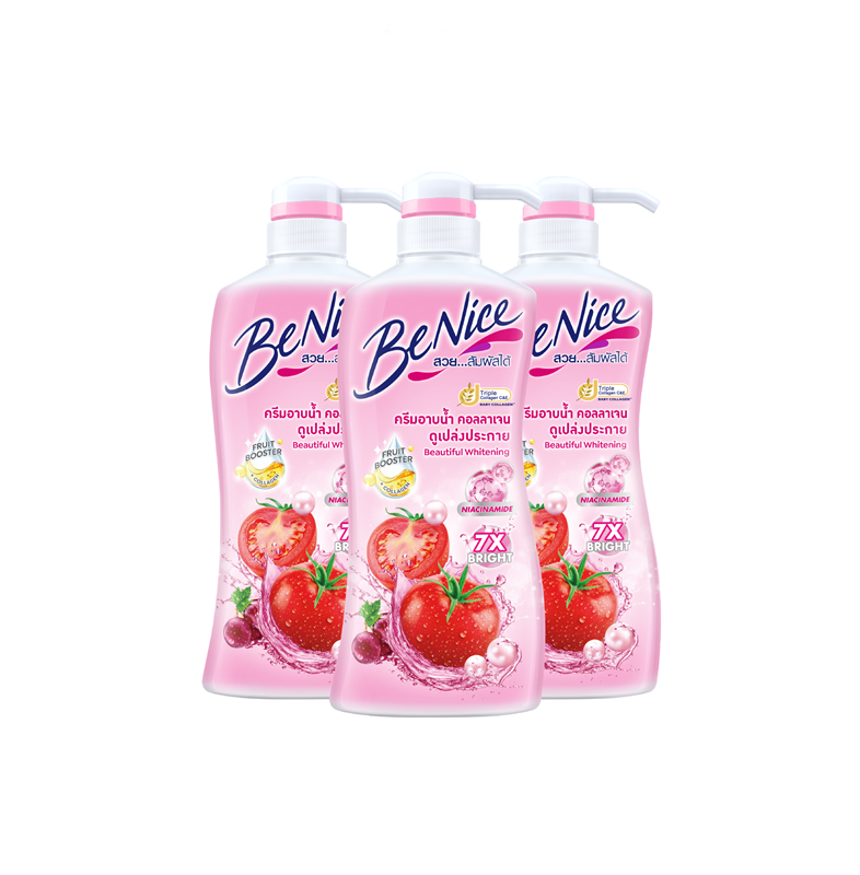 [Pack3] BeNice Beautiful Whitening Shower Cream 400ml.  x3, Pink