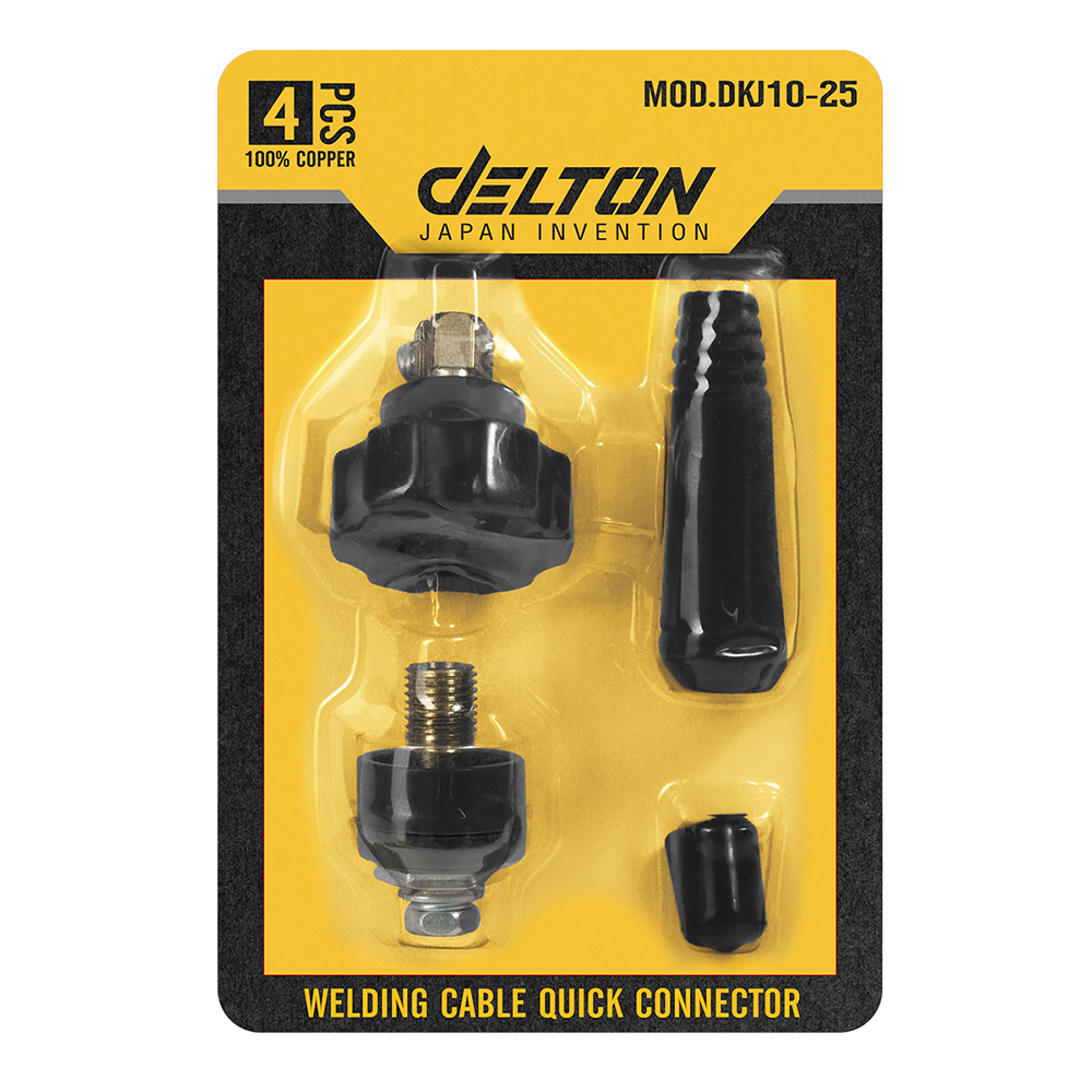 DELTON ข้อต่อสายเชื่อม ต่อตู้เชื่อม Inverter ทองเหลืองแท้ 100% รุ่น DKJ10-25 ใช้กับตู้เชื่อมได้ทุกรุ่น ครบชุด 4ชิ้น สีดํา