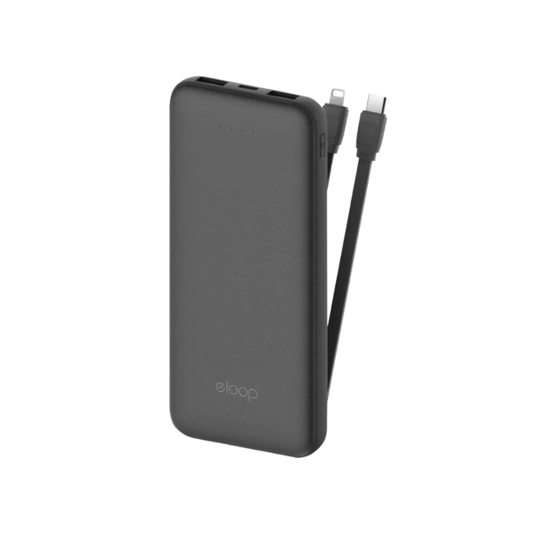 ElooE33 Line แบตสํารอง 10000mAh Powerbank มีสายชาร์จในตัว พาวเวอร์แบงค์ Black