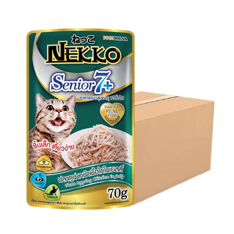 Nekko Senior 7+ อาหารแมวสูงอายุ 7 ปีขึ้นไป ปลาทูน่าเนื้อไก่ในเยลลี่ 70 g. x 48 ซอง