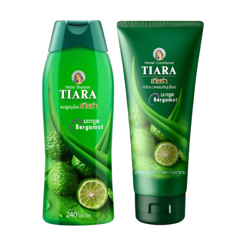 Tiara แชมพูสมุนไพรเทียร่า มะกรูด 240 มล.+ครีมนวดผมสมุนไพรเทียร่า มะกรูด 160 มล.