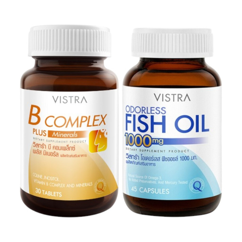 VISTRA Dietary Supplement B-Complex Plus Minerals 30 Tablets + Odorless Fish Oil 1000 mg 45 Tablets x 2