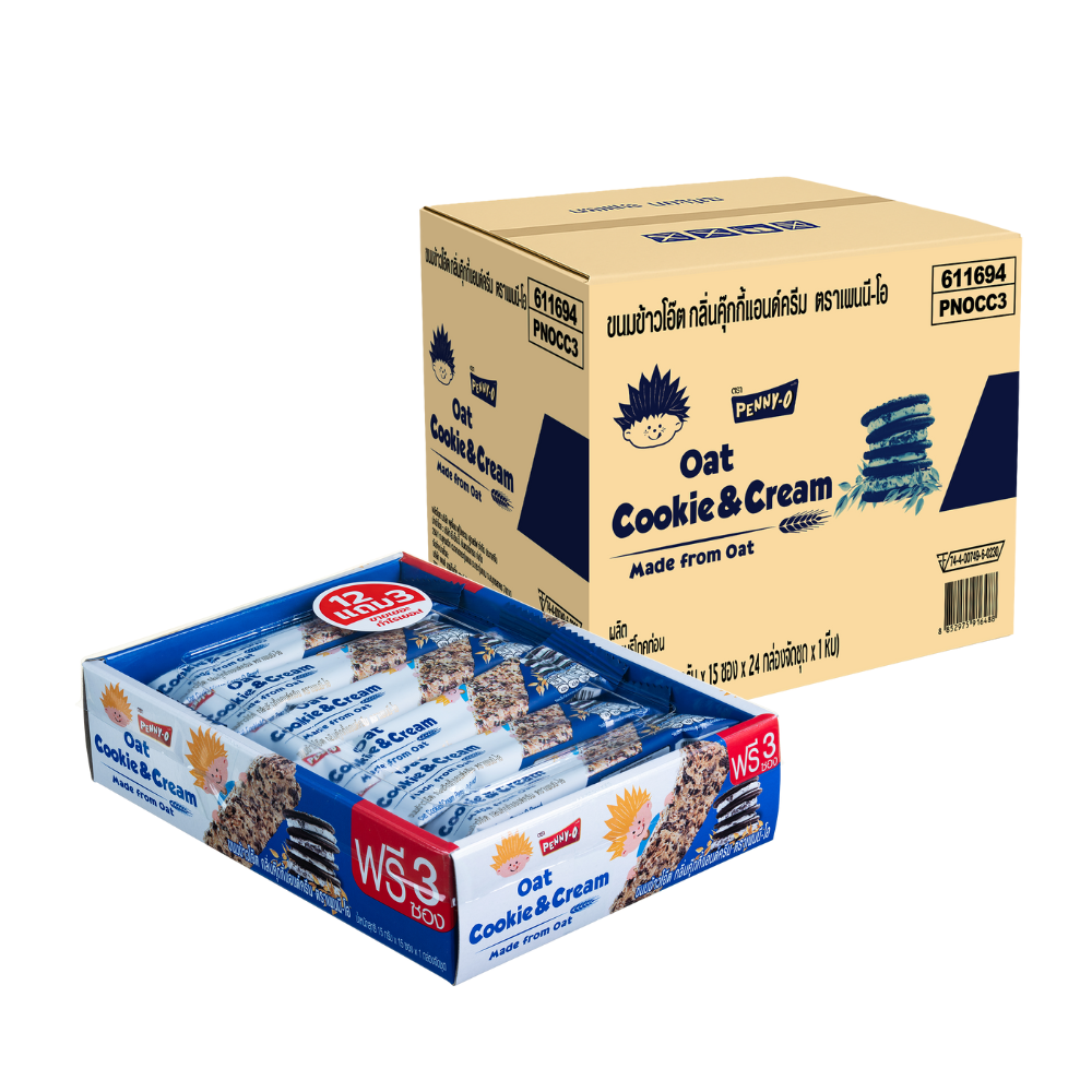 PENNY-O Oatmeal Snacks Whole Carton Cookie and Cream Flavor 15 g 15 sachets x 24