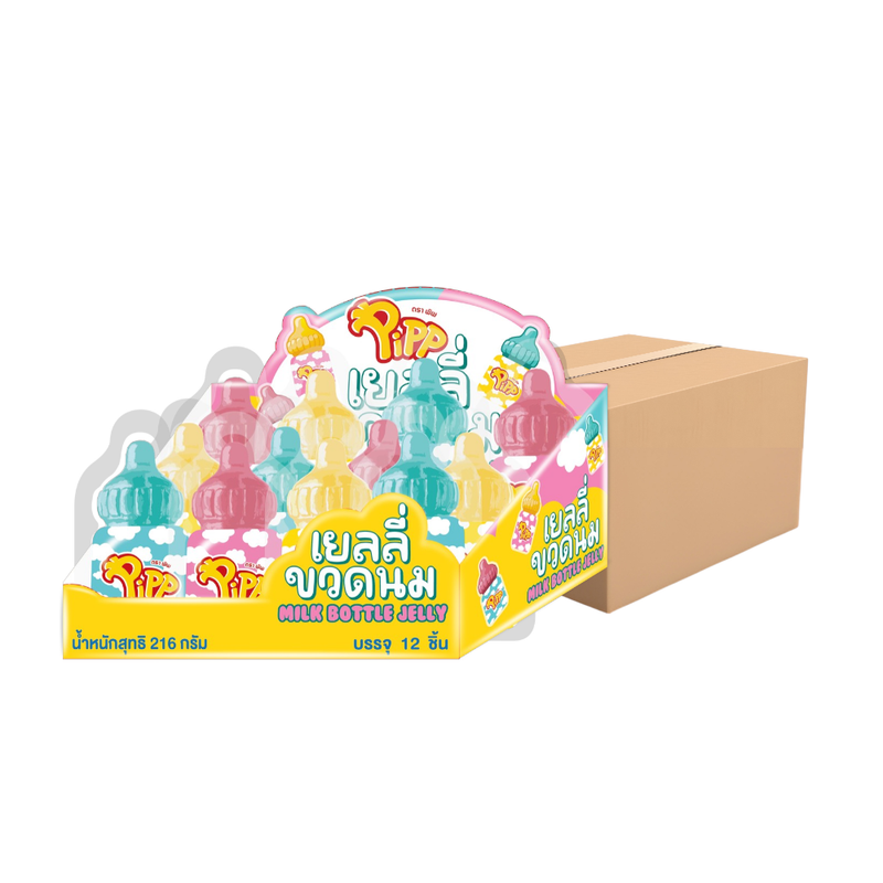 MILK BOTTLE SHAPE GELATIN JELLY STRAWBERRY FLAVOR (PIPP BRAND) 18g x 12 pcs x 24 pack