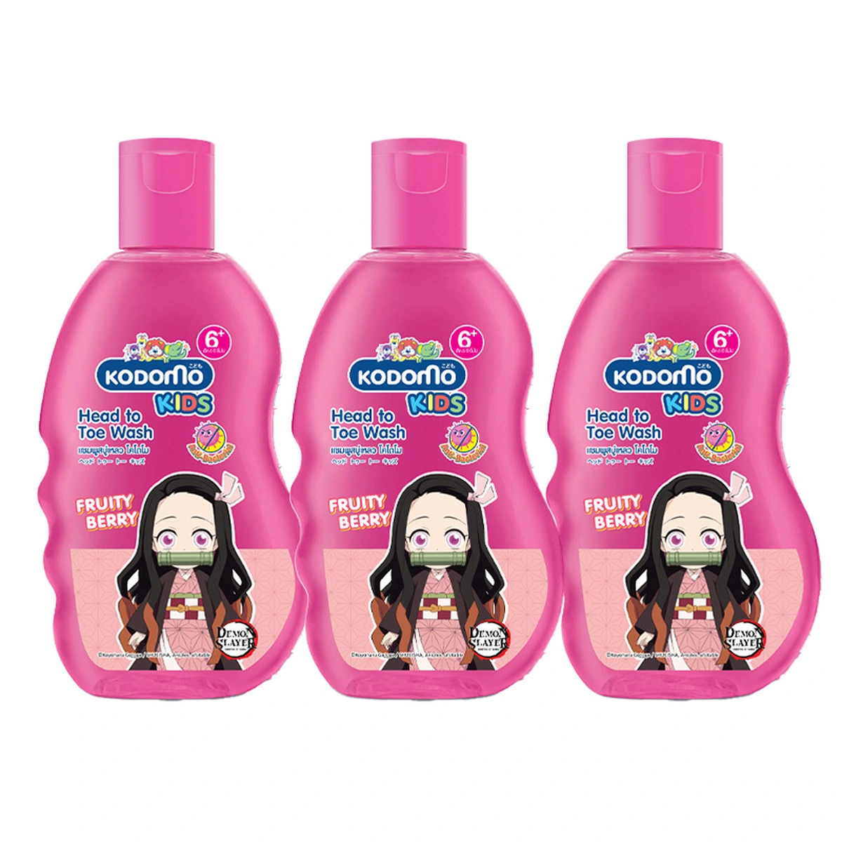 KODOMO Shampoo & Soap Kids Head To Toe Fruity Berry Pink 100 ml x 3