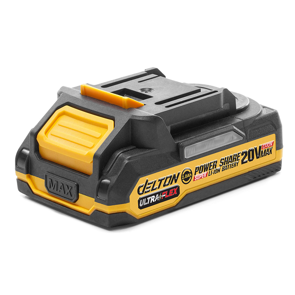 DELTON แบตเตอรี่ลิเธียมไอออน 20V แบต พาวเวอร์แชร์ ใช้ร่วมกับผลิตภัณฑ์ DELTON เครื่องมือช่าง Power Share กลุ่ม UltraFlex มาพร้อมแบต 20V 2.0Ah 2ก้อน