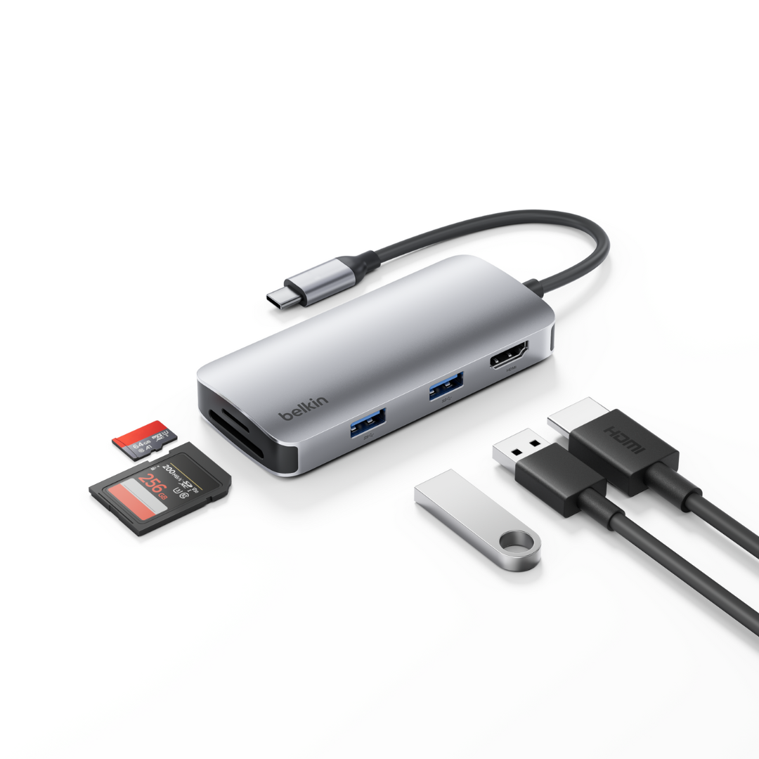 Belkin (NEW) ฮับมัลติพอร์ต 5-in-1 Connect Multiport Hub ความคมชัดสูงได้ถึง 4K@60Hz ถ่ายโอนข้อมูล 5Gbps รุ่น AVC007-V2