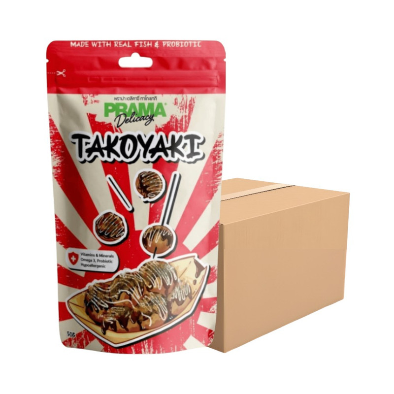 [12 ซอง] Prama Japan series ขนมสุนัข ผลิตจากเนื้อปลาสด เหมาะสําหรับสุนัขแพ้ง่าย มี 3 รส ขนาด 50 กรัม Takoyaki / 12 ซอง