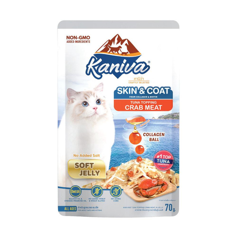 Kaniva Cat Food Skin & Coat Tuna Topping Crab Meat In Soft Jelly 70 g. x 12