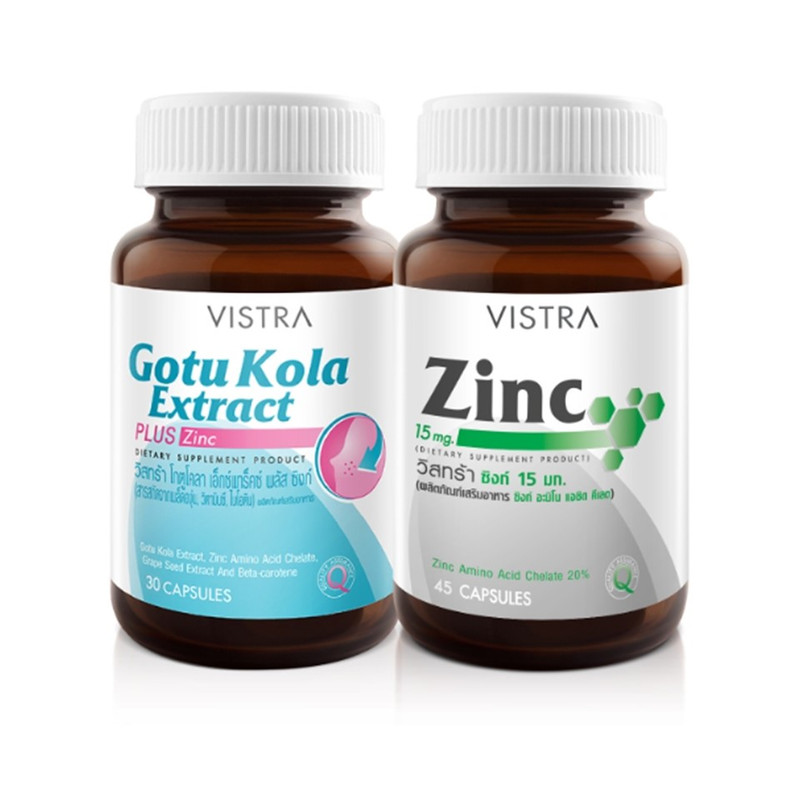 VISTRA Dietary Supplement Gotu Kola Extract Plus Zinc 30 Capsules 16.5 g + Zinc 22.5 g 45 Capsules x 2