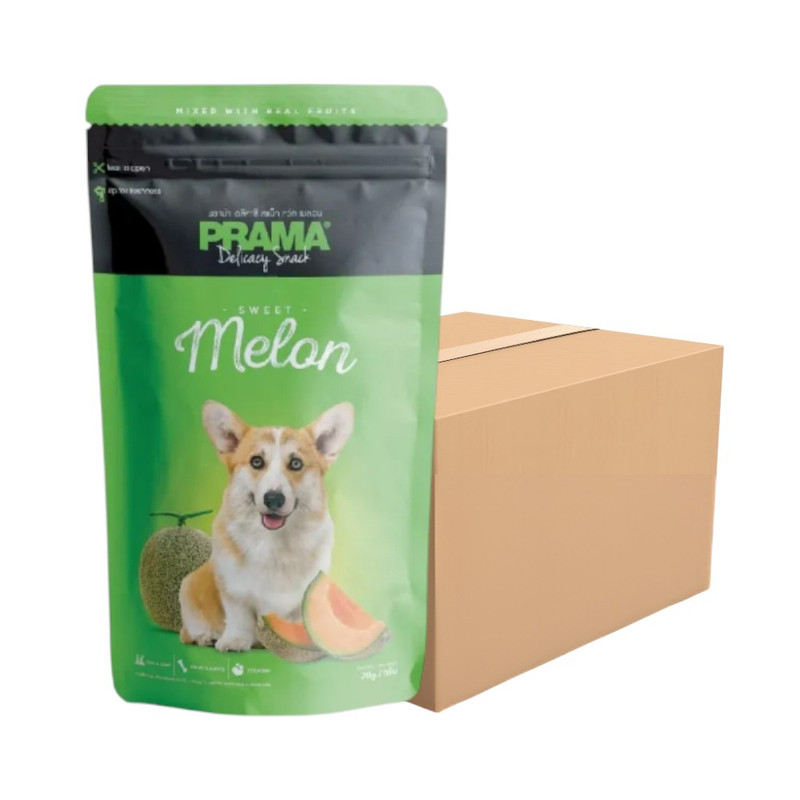 [12 ซอง] PRAMA Delicacy Snack  พราม่า เดลิคาซี่ สแน็ค รสผลไม้ ขนมสําหรับสุนัข เมลอน ขนาด 70 กรัม