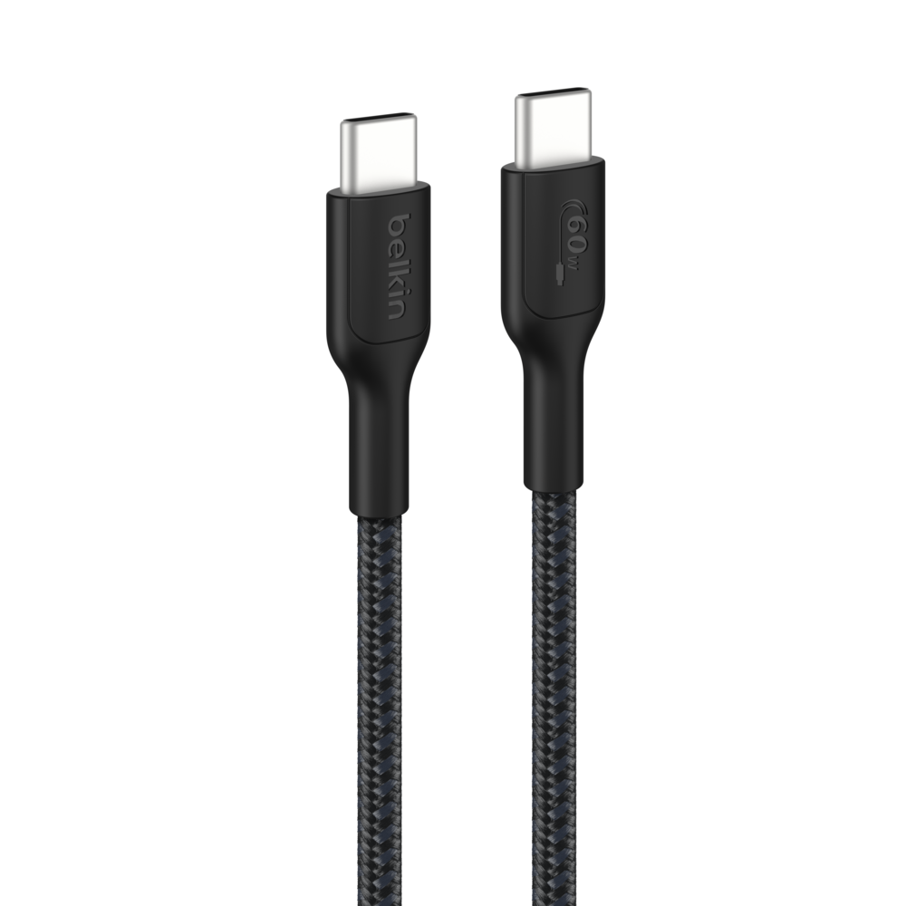 Belkin CAB024 สายชาร์จ USB-C รองรับชาร์จเร็ว 60 วัตต์ สายถักไนล่อนทนมากขึ้น 35 เท่า (1 เมตร, สีดํา)