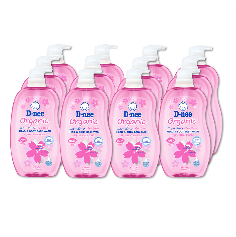 [Case] D-Nee Organic Sakura Head and Body Baby Wash 750ml. x12, Pink