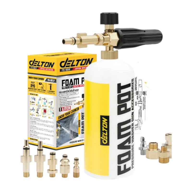 DELTON กระบอกฉีดโฟม ล้างรถยนต์ ฟองหิมะ 1 ลิตร รุ่น FS-001F ฟรี! ข้อต่อทองเหลือง 9 ชิ้น ใช้ได้กับเครื่องฉีดน้ําทุกยี่ห้อ