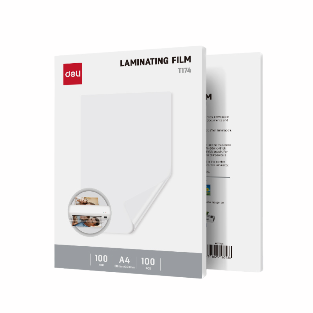 Deli พลาสติกเคลือบบัตร 100MIC A4 สีใส รุ่น ET174 100 แผ่น/แพ็ค