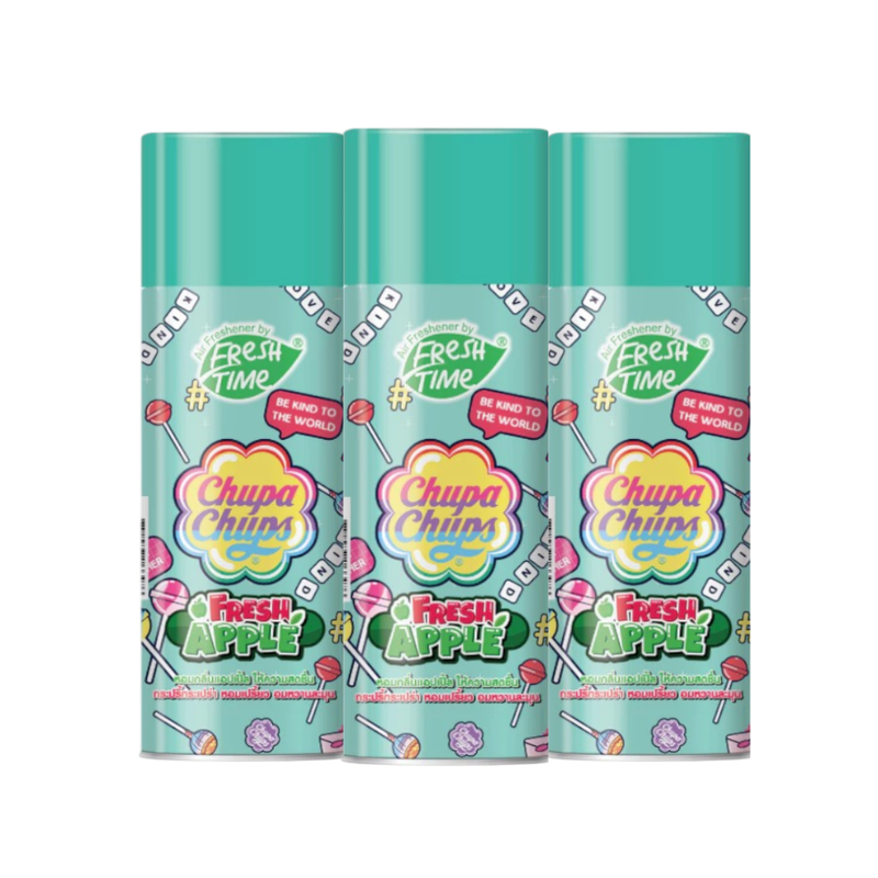 [แพ็ค3ชิ้น] FreshTime X Chupa Chups (เฟรชไทม์จูปาจุ๊ปส์) สเปรย์หอมปรับอากาศ ฉีดห้องหอม น้ําหอมติดห้อง กลิ่น Fresh Apple ขนาด 450 มล.