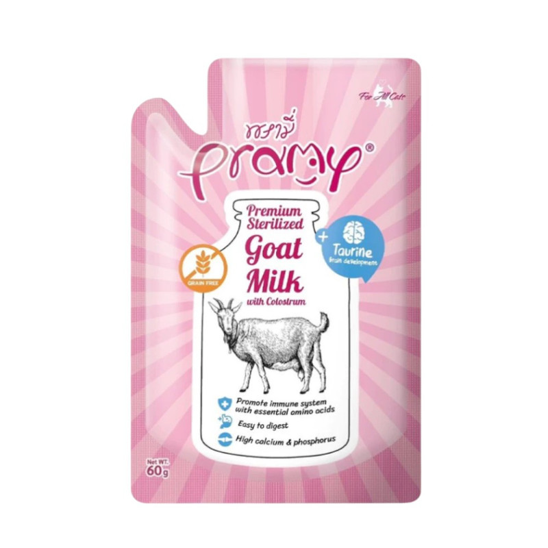 [1ซอง] Pramy Sterilized Goat Milk With Colostrum นมแพะ สเตอริไลส์ เสริมนมน้ําเหลือง ขนาด 60g / GM02-นมแพะสีชมพู