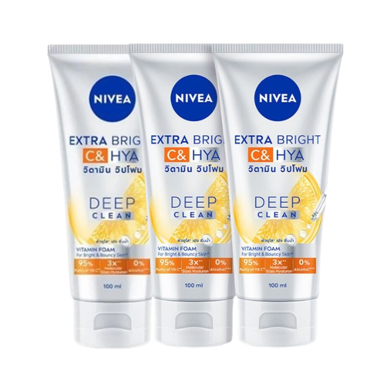 Nivea Extra Bright C and Hya Vitamin Foam 100 ml x 3