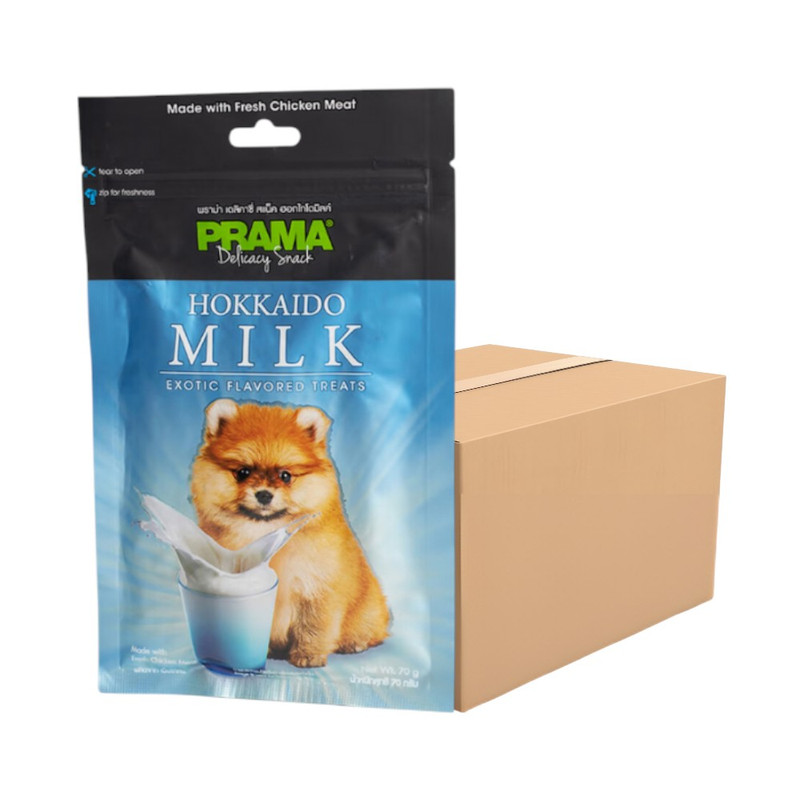 [12 ซอง] PRAMA Delicacy Snack พราม่า ขนมสุนัข รสคลาสสิค ขนาด 70 กรัม / รสนม