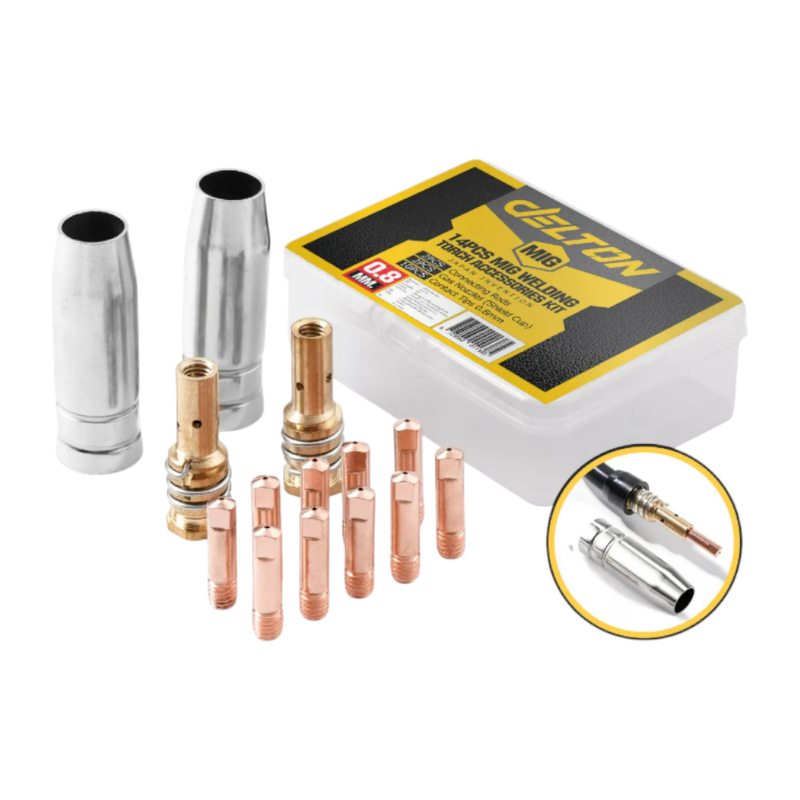 DELTON หัวเชื่อมมิก 14 ชิ้น/ชุด ขนาด 0.8 / 1.0 มม. อะไหล่ Mig Welding Torch ใช้ร่วมกับสายเชื่อม ตู้เชื่อม MIG ทุกยี่ห้อ 0.8มม. 14ชิ้น/ชุด