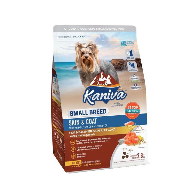 KANIVA Dog Food Skin And Coat Formula For Small Breed Dog Salmon Ocean Fish and Rice For All Life Stages Dogs Over 4 Months 2.8 kg