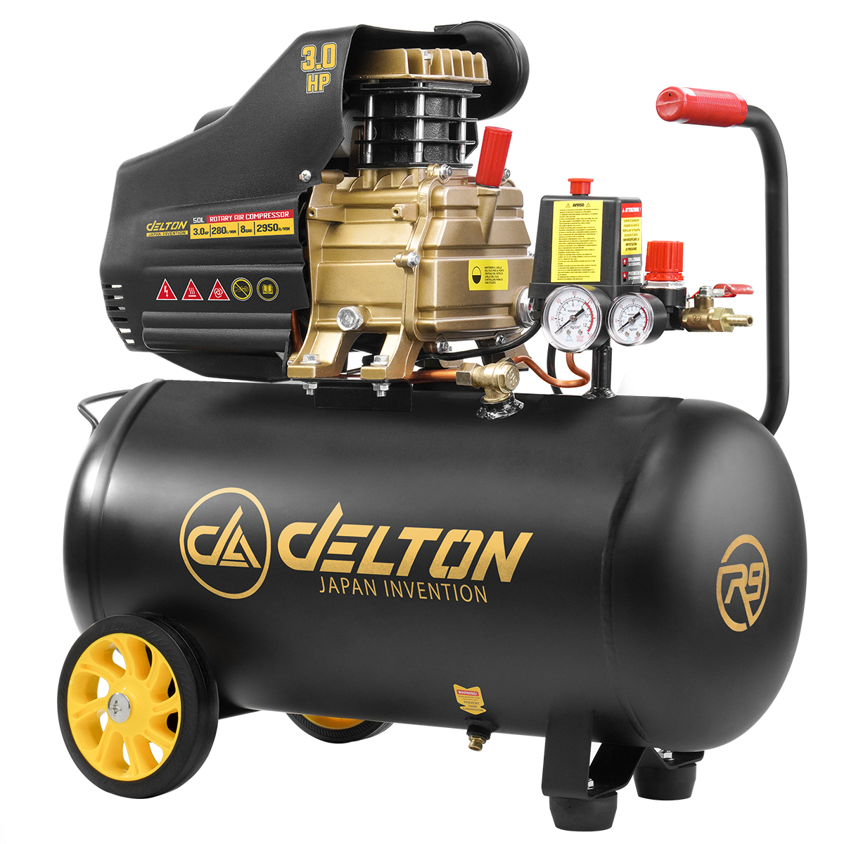 DELTON ปั๊มลมโรตารี่  50 ลิตร 3 แรงม้า Rotary Air Compressor 50L รุ่น DRT-50L-R ทนทานงานหนัก จ่ายลมแรง เติมลมเร็ว