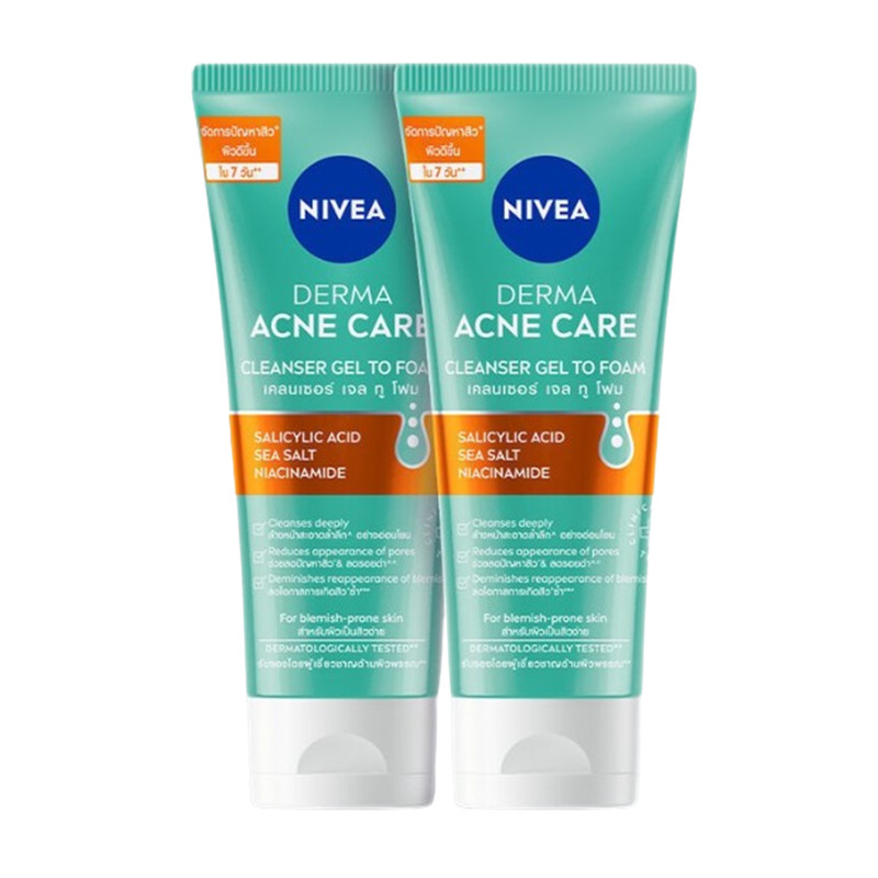 Nivea Derma Acne Care Cleanser Gel To Foam 90 Ml x 2