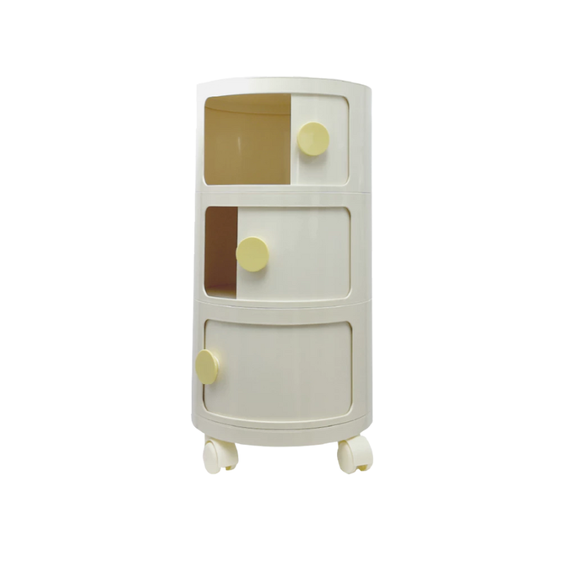 DKW Official Round Shelf รุ่นTori ชั้นวาง(มีล้อ)ทรงกลม 3ชั้น จัดเก็บของใช้ ตู้ข้างเตียง ลิ้นชักเก็บของโมเดิร์น สีครีม-ด้ามจับเหลือง