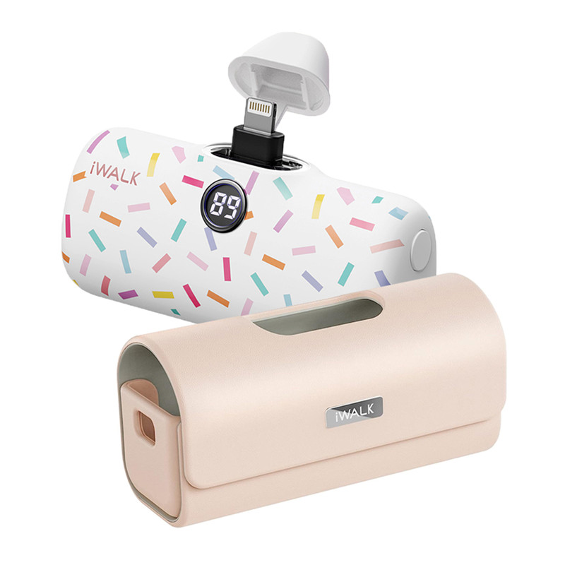 iWALK LinkPod ProPL+LinkPod Bag แบตสํารองไร้สายพร้อมกระเป๋าเคสใช้ได้กับiPhoneเกือบทุกรุ่น White-Candy-PinkBag