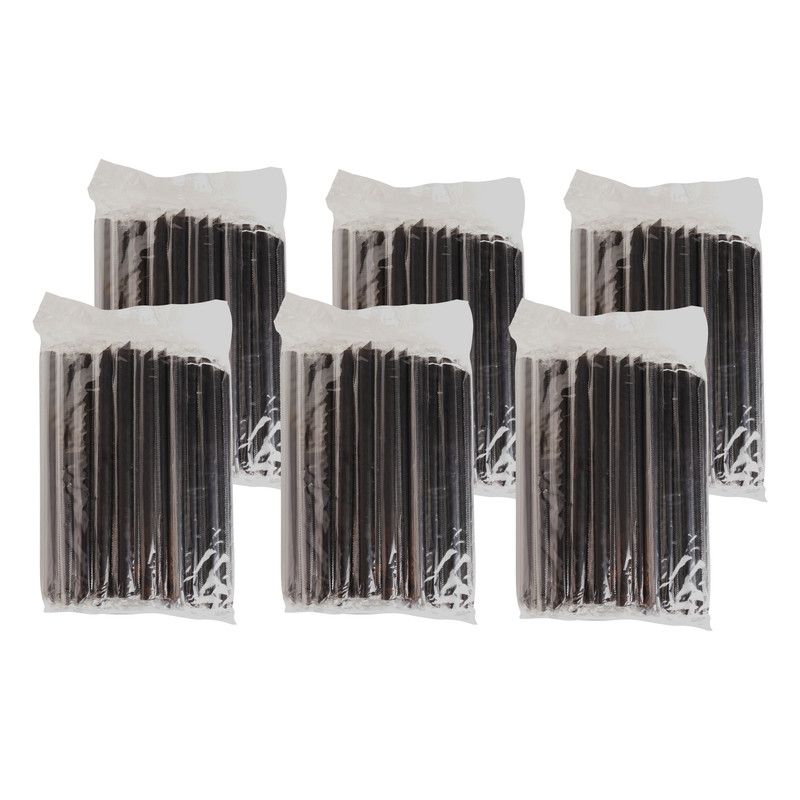 [12mm] Plastic Straws Flim-Wrapped Black (100 pcs/pack) x 6 Packs