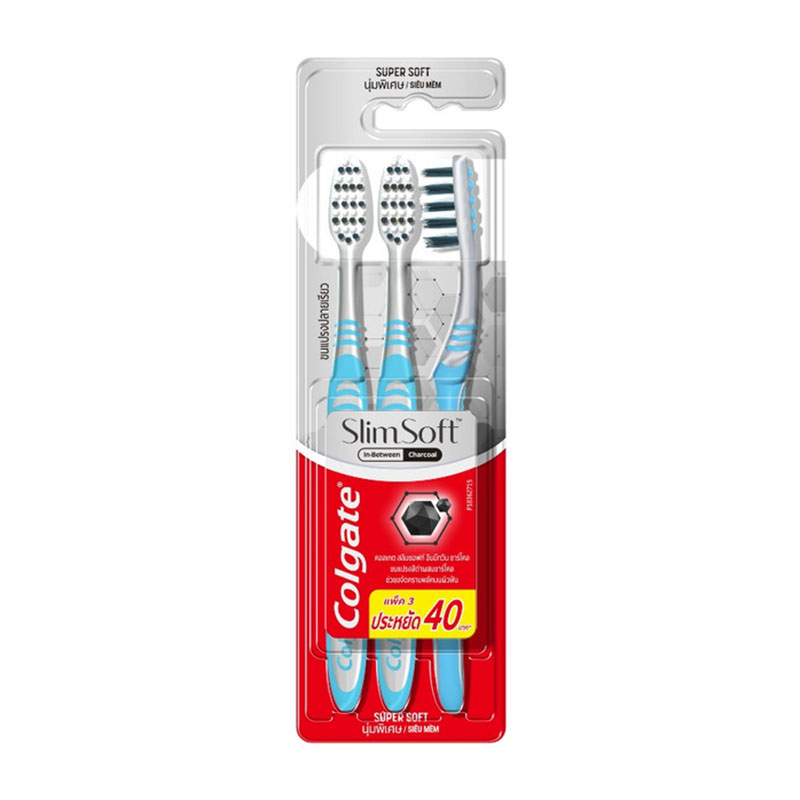 COLGATE Toothbrush Slim Soft In Between Charcoal Clean Pack 3 pcs