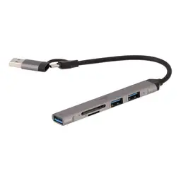 Thumbnail 2 of TECHPRO Port Hub 5-in-2 2xUSB 2.0/USB 3.0/Card reader SDTF Gray