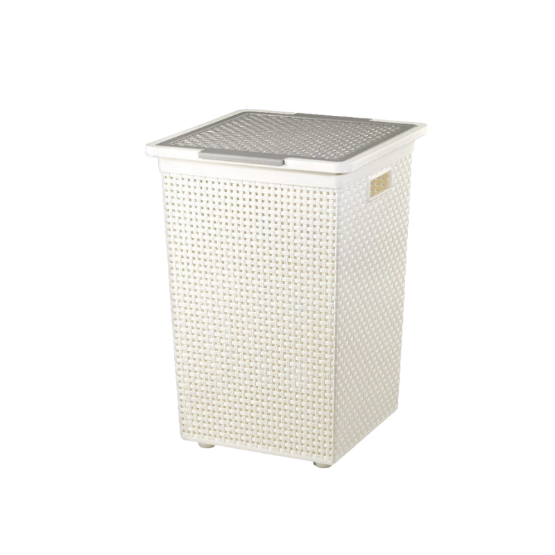 DKW Official HH-1110 ตะกร้าลายสานใส่ผ้า ใส่ของ (มีฝา) Rectangular laundry basket (w/o Lid) ครีม-ฝาเทา