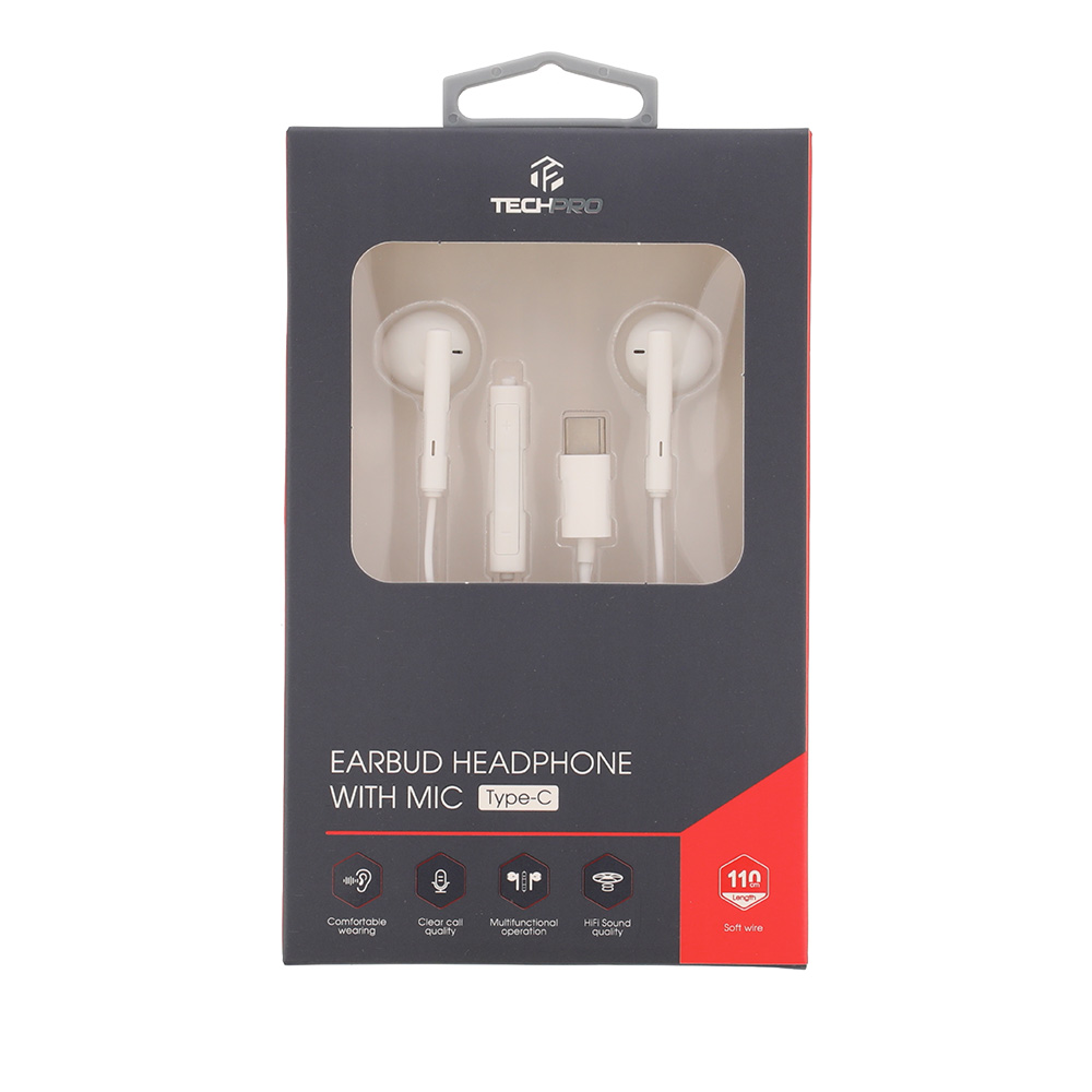 Techpro Earbud Headphone with Mic. Type-C White