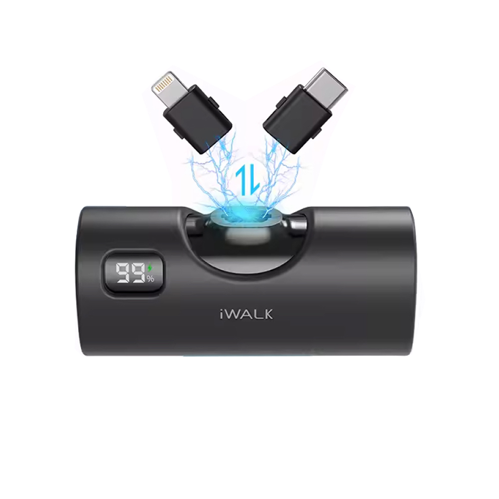 iWALK LinkPodX แบตสํารองพกพาไร้สายเปลี่ยนหัวชาร์จได้ทั้ง Lightning และTypeC ใช้ได้กับiPhone16,15 Black