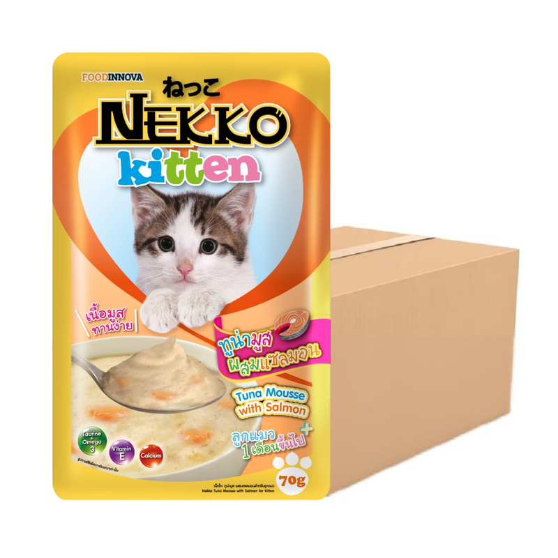 Nekko Kitten อาหารแมวเด็ก ทูน่ามูสผสมแซลมอน 70g x 12 ซอง