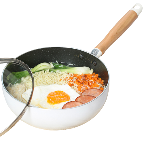 Bechef หม้อทรงลึก กระทะพร้อมฝา เซ็ตหม้อ เซ็ตกระทะ เคลือบหินอ่อน ด้ามไม้ ไม่ติดกระทะ ไม่ต้องใช้น้ำมัน ผิวลื่น ทำความสะอาดง่าย