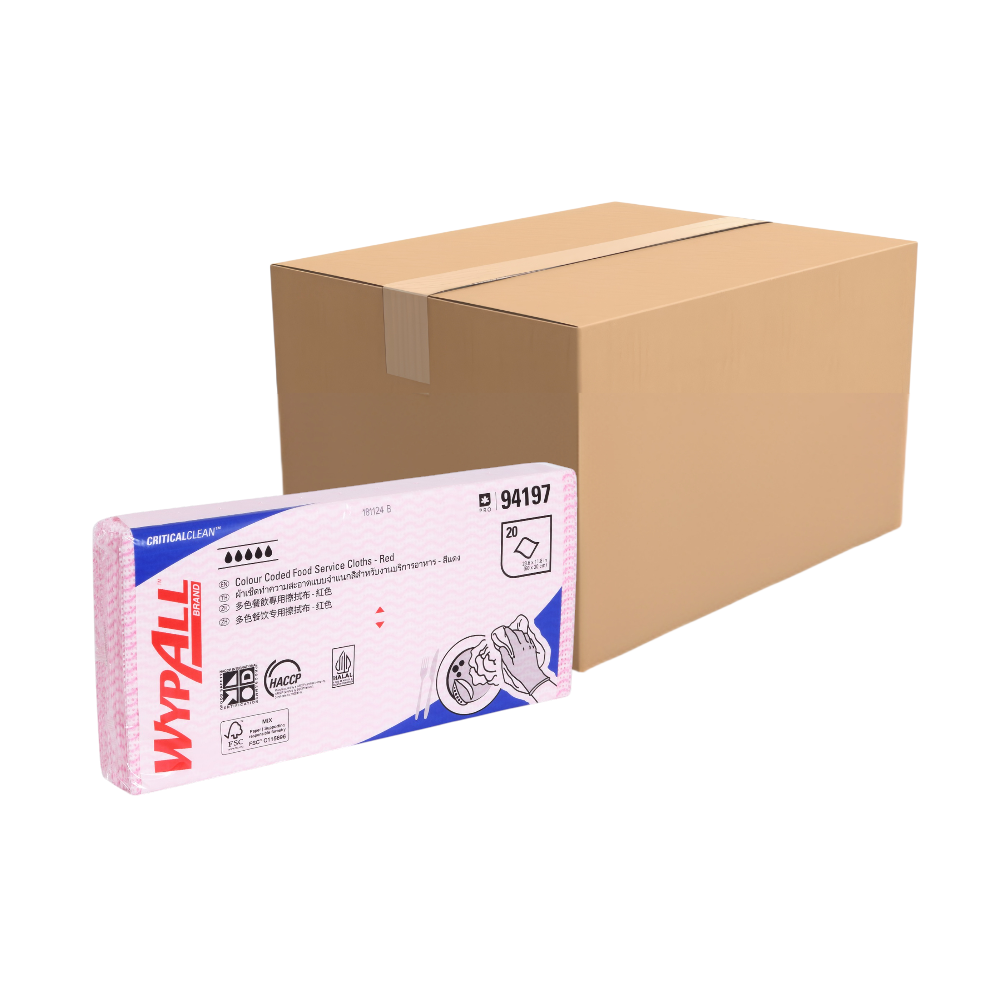 WYPALL Color Coded Critical Clean Foodservice Cloths with Spunlace - Code 94197 - Red - 6 x 20 Sheets