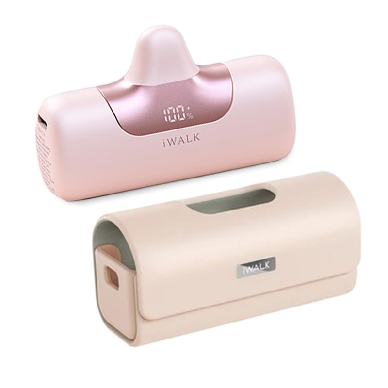 iWALK LinkPod5+LinkPod Bag แบตสํารองพกพาแบบหัวชาร์จไร้สายพร้อมกระเป๋าเคสหนัง ใส่ได้อย่างลงตัว Pink+PurpleBag