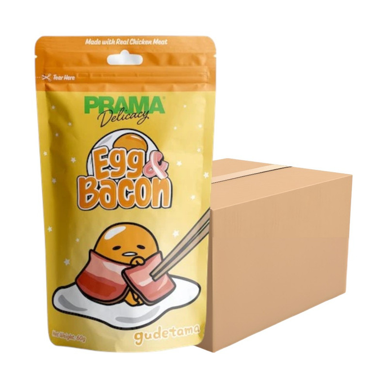 [6 ซอง] PRAMA Delicacy Snack พราม่า ขนมสุนัข ขนาด 60 กรัม / รสไข่ & เบคอน