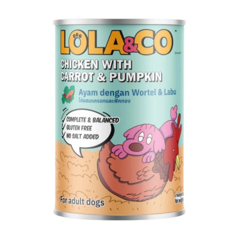 Lola&Co โลล่าแอนโค อาหารกระป๋องสําหรับสุนัข สูตร Complete and Balance ขนาด 400g LD02-ไก่แครอทฟักทอง